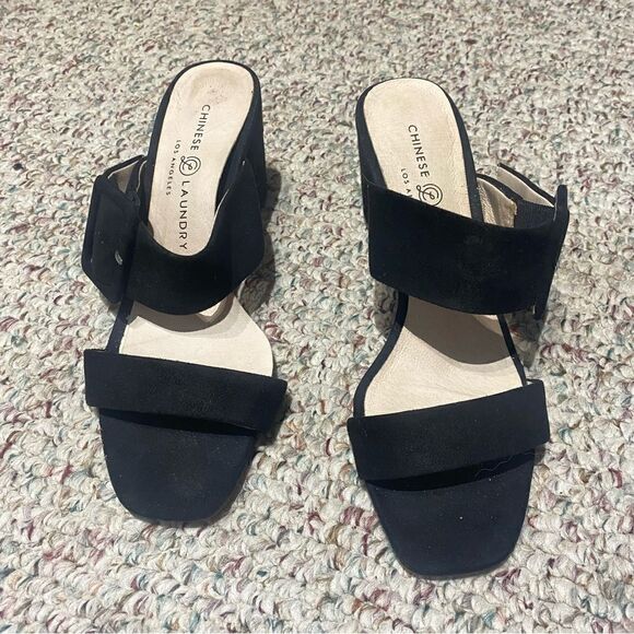Chinese Laundry Black Buckle Strap Slide On Heels Womens Size 6.5 - Picture 6 of 6
